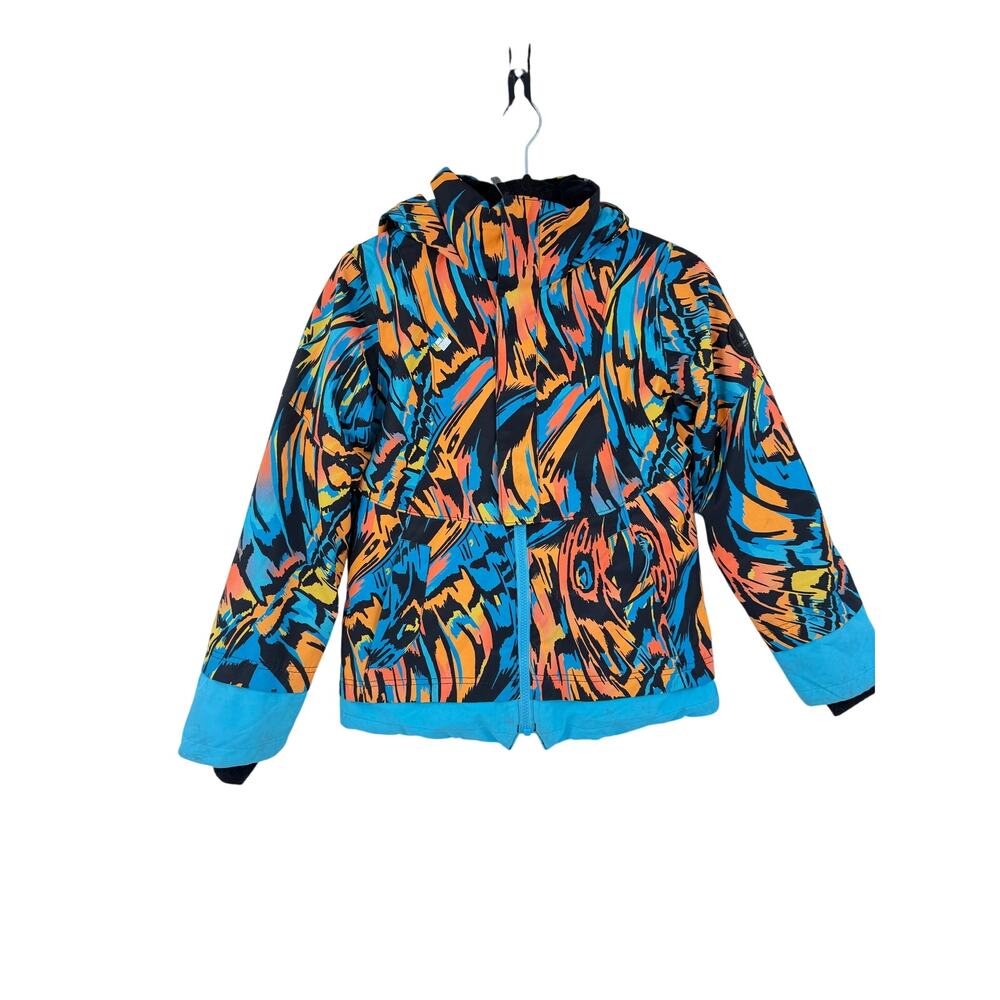 Obermeyer Taja Print Jacket Girls M (10-12) Ski Snowboard Blue Orange